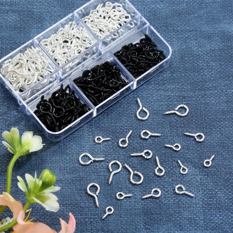 Vesslam 300pcs Small Screw Pins Eye Pins Pendants for Jewelry Making & DIY Crafts, Mini Eye Screws for Art Projects & Bead Charms, Tiny Eye Hooks for Crafts (Silver &Black, 3 Sizes) - Image 2